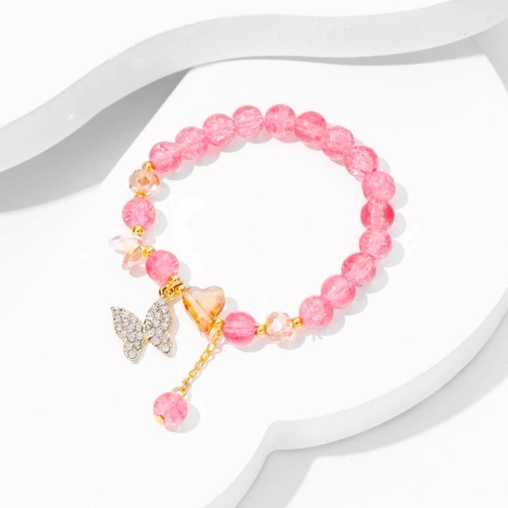 Rhinestone Butterfly Charm Crystal Beaded Bracelet